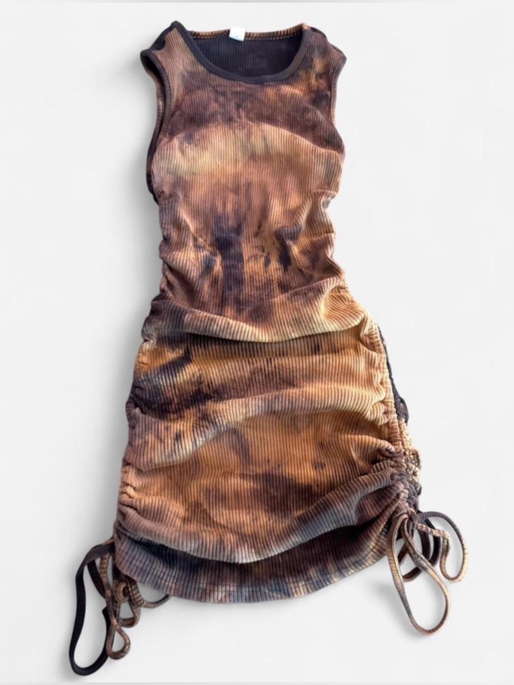 Acid Wash Tie Dye Ruched Mini Bodycon Summer Dress